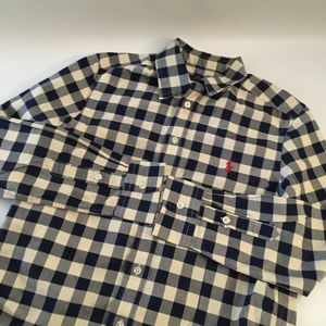 Ralph Lauren Polo Shirt Long sleeve Checkered Blue/White Size Medium 10-12